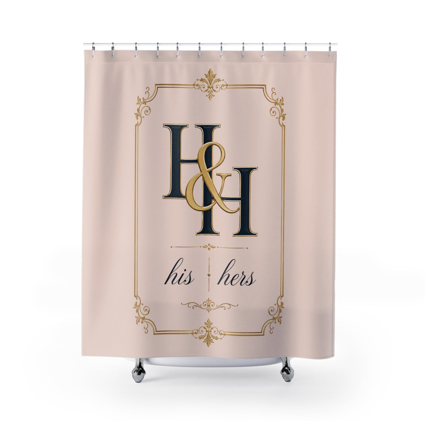 His & Hers Monogram Shower Curtain – Elegant Blush and Gold Bathroom Decor