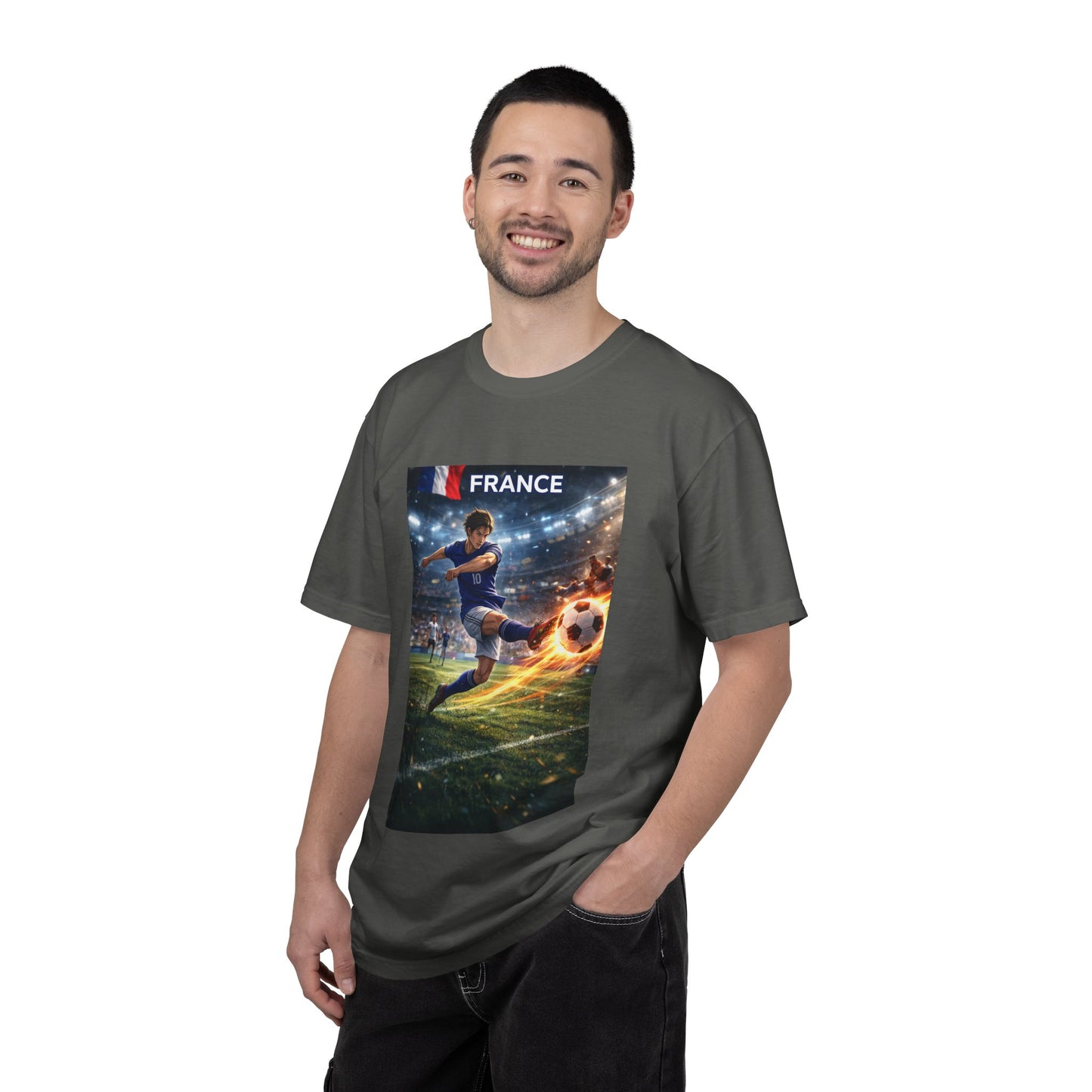 France Soccer Player Graphic T-Shirt — Football Kick Stadium Design