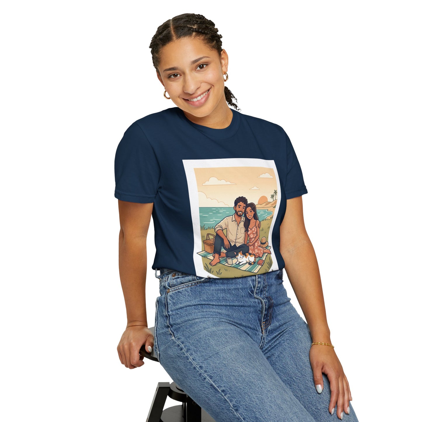 Beach Picnic Couple T‑Shirt — “The best days aren’t planned.” Relaxed Vacation Tee