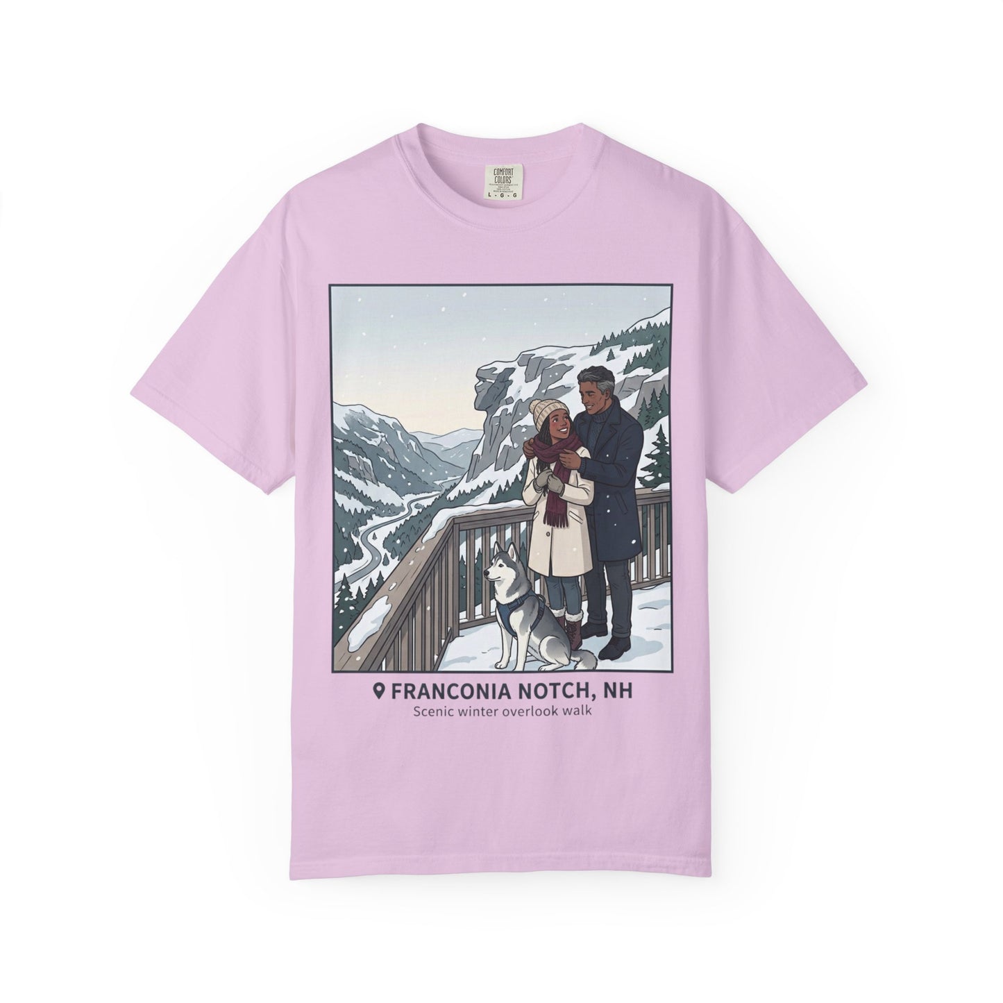 Franconia Notch NH Winter View T-Shirt — Scenic Couple & Husky Travel Tee