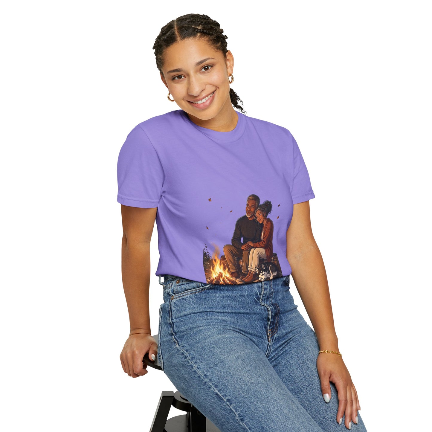 Midnight Firelight T-Shirt — Cozy Couple Campfire Graphic Tee