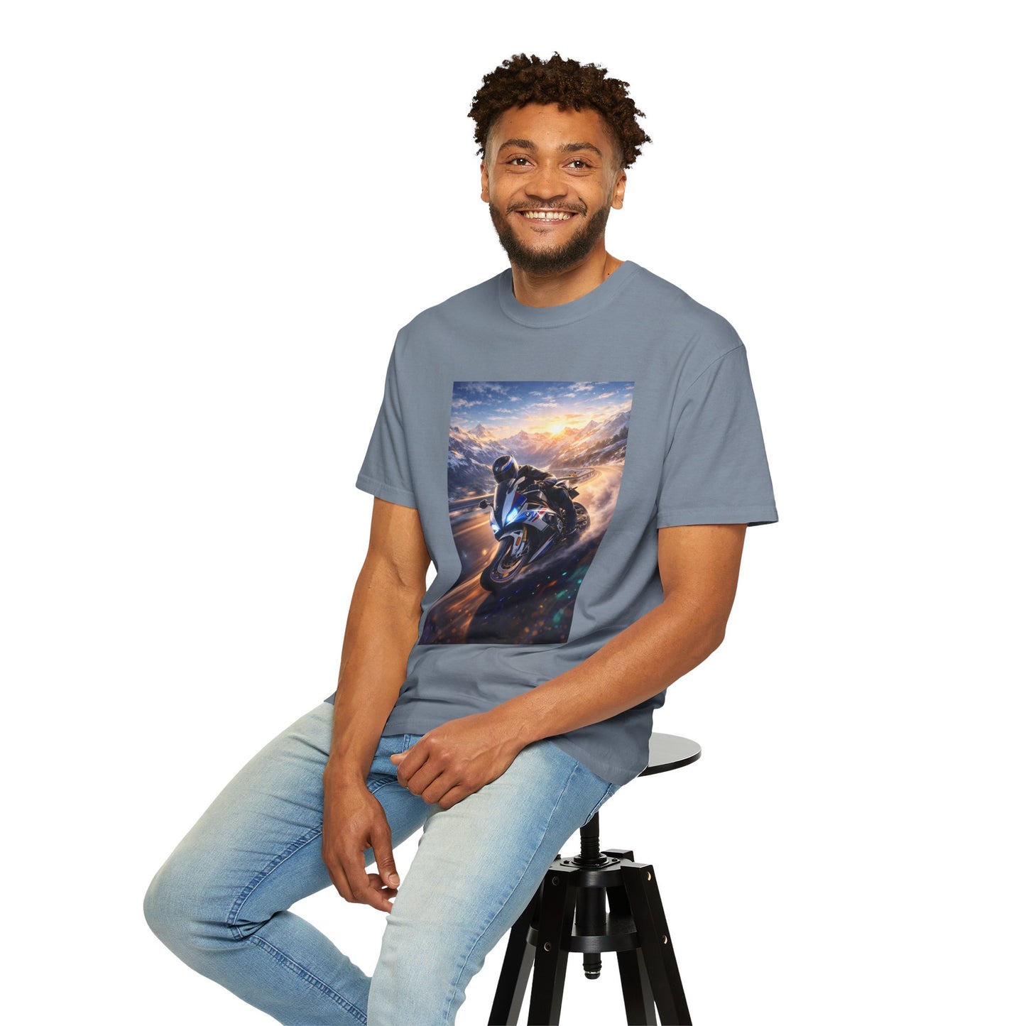 BMW S1000RR ALPINE GHOST RIDE - T‑Shirt — Sportbike Skyline Graphic Tee