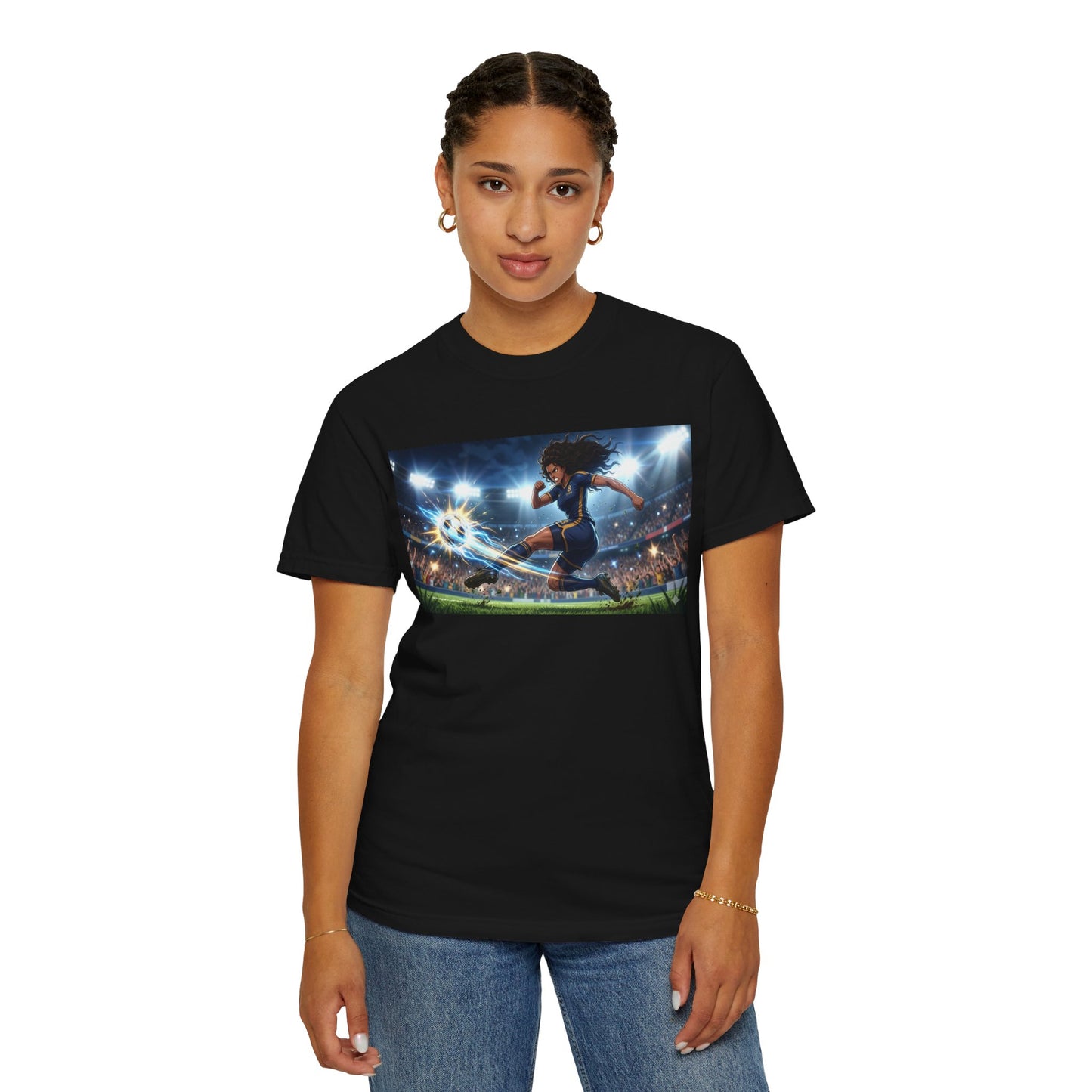 Soccer Kick Graphic T-Shirt — Energetic Stadium Football Design