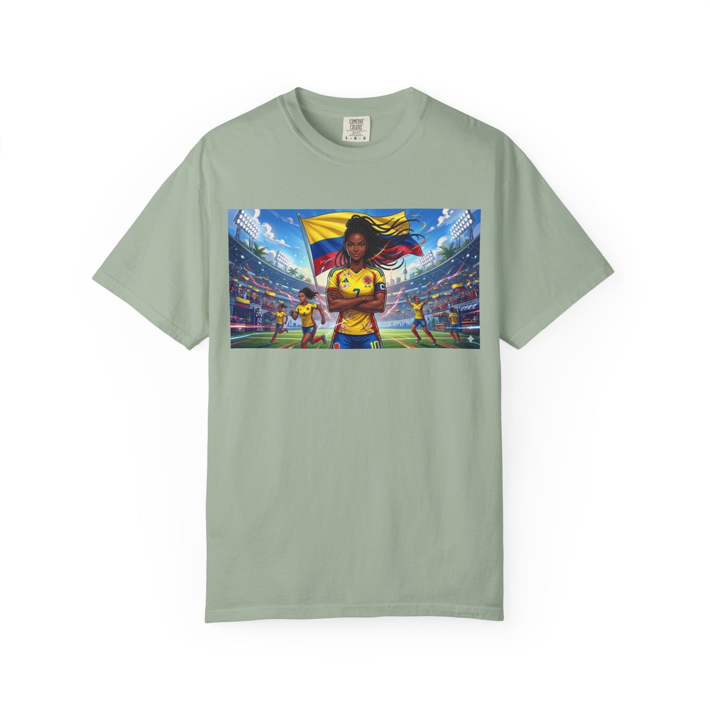 Soccer Champion Graphic T-Shirt — Woman Goalkeeper Stadium Art