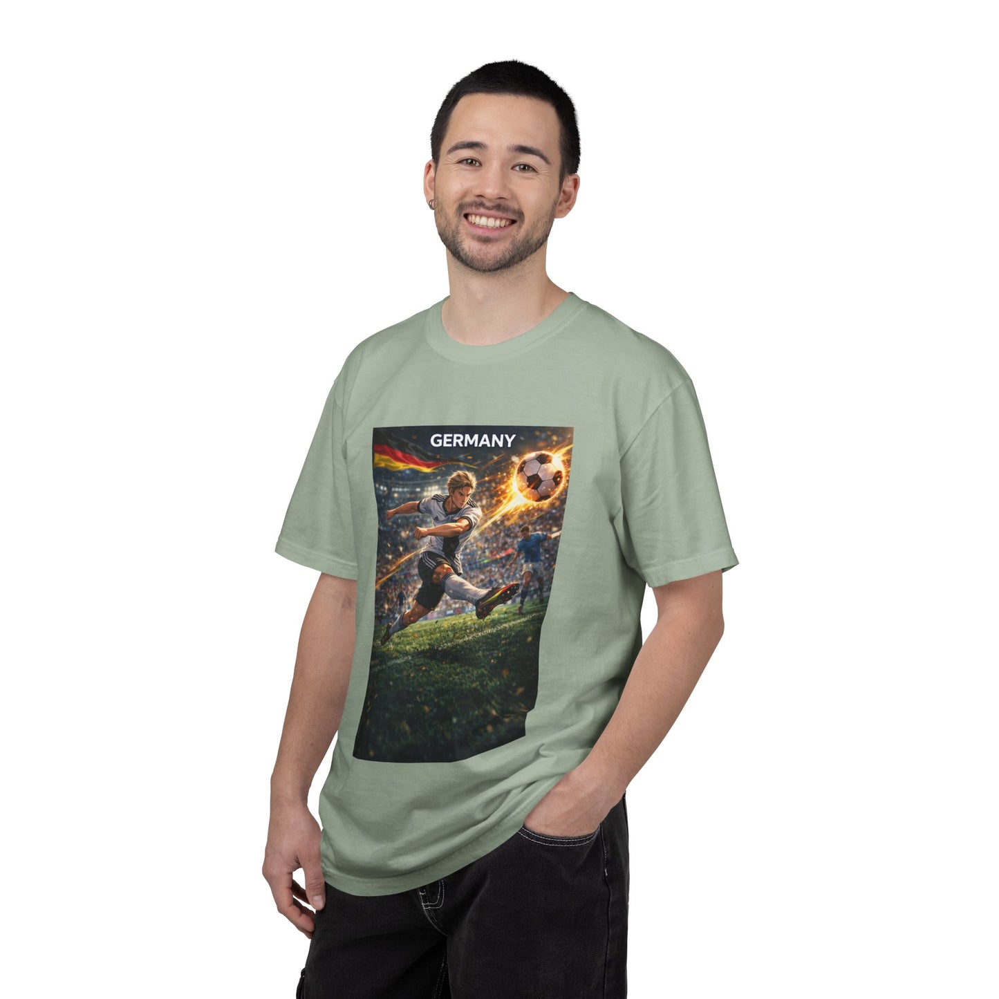 Germany Soccer Player Graphic T-Shirt — Retro Football Stadium Print