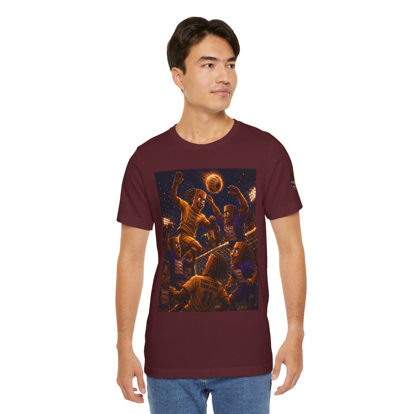 Tung Tung Tung Sahur Header Goal Soccer Action Graphic Tee — Team Court Night Design