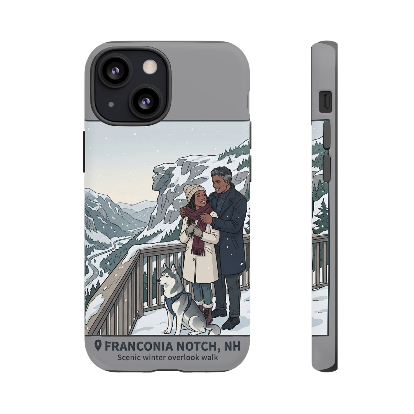 Winter Scenic Phone Case — Franconia Notch NH Couples & Husky Design