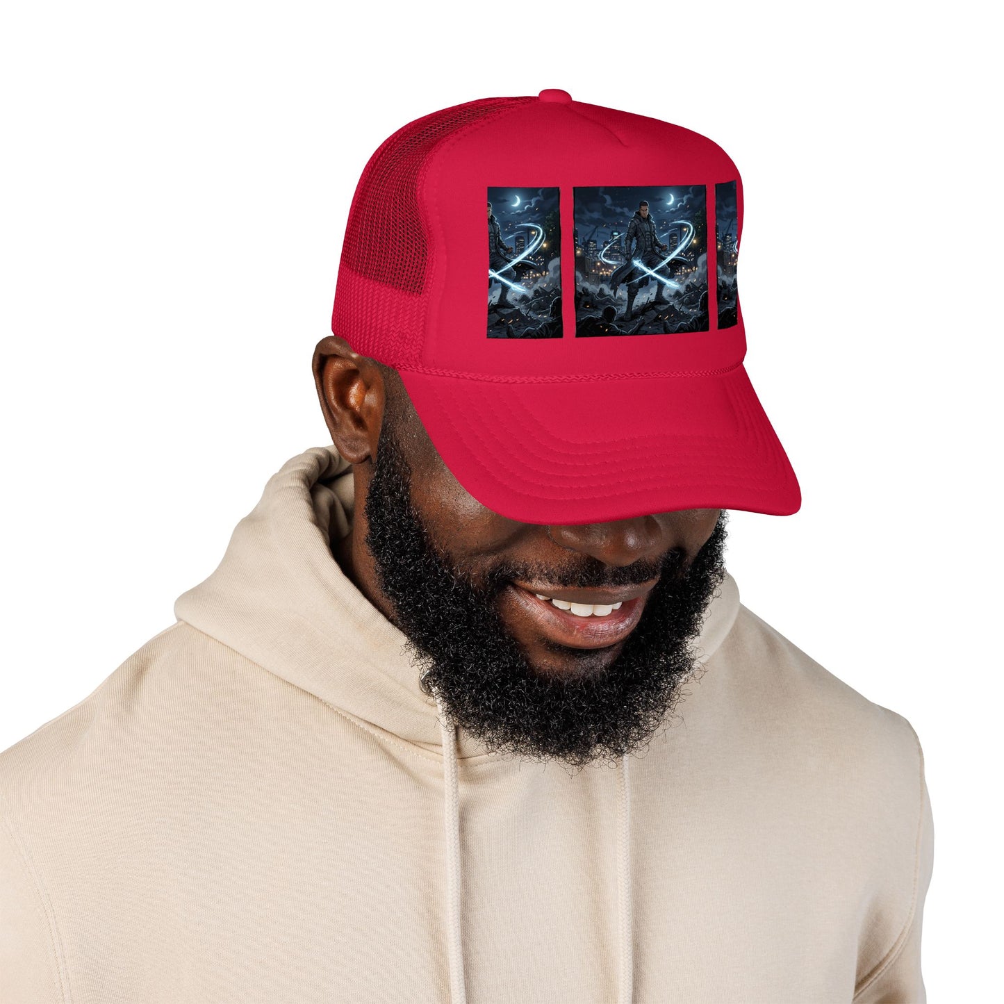 Trucker Hat — Neon Samurai Triptych Foam Trucker Cap