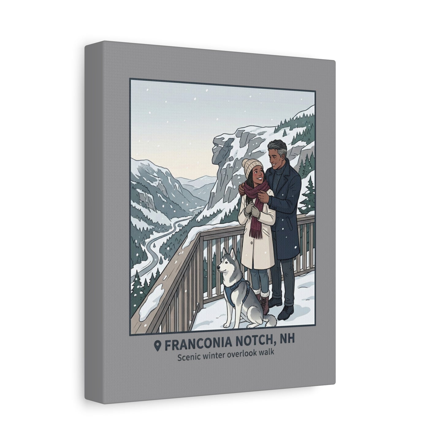 Franconia Notch Winter Couple Canvas Wall Art — Scenic New Hampshire Snowy Overlook Print