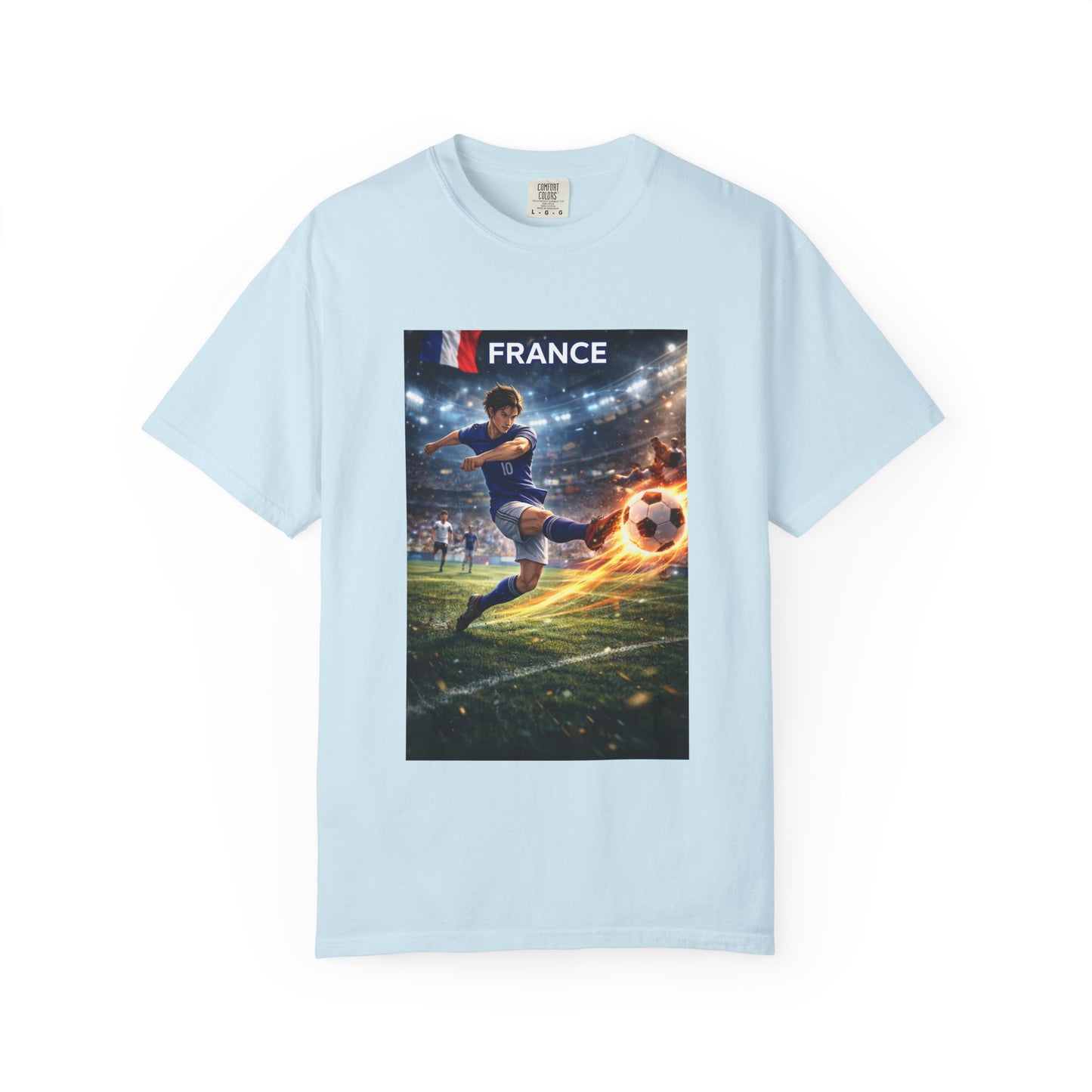 France Soccer Player Graphic T-Shirt — Football Kick Stadium Design