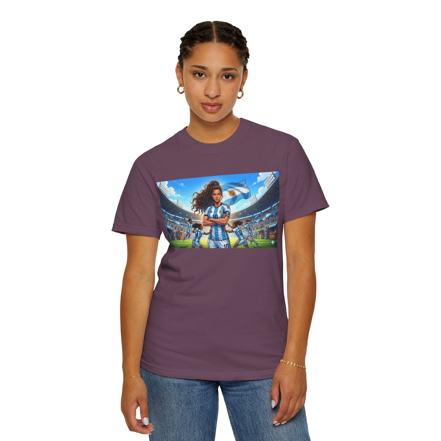 Argentina Soccer Heroine Stadium T-Shirt – Female Soccer Player Graphic Tee