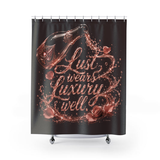 Lust Wears Luxury Well Shower Curtain – Luxe Rose Gold Script Bathroom Decor