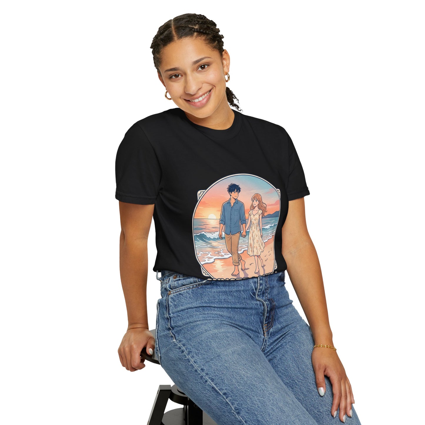 Sunset Lovers Beach T-Shirt — Romantic Couple Graphic Tee