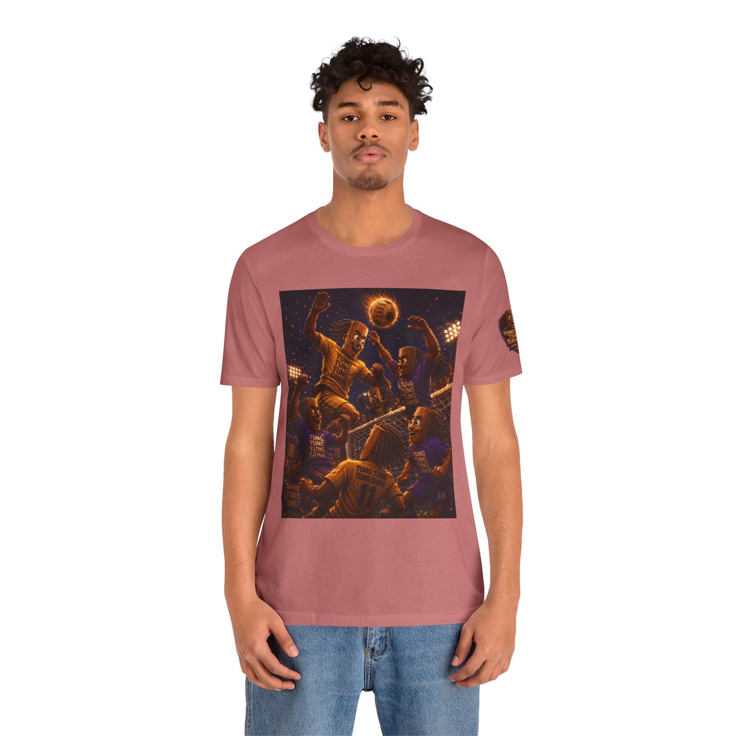 Tung Tung Tung Sahur Header Goal Soccer Action Graphic Tee — Team Court Night Design