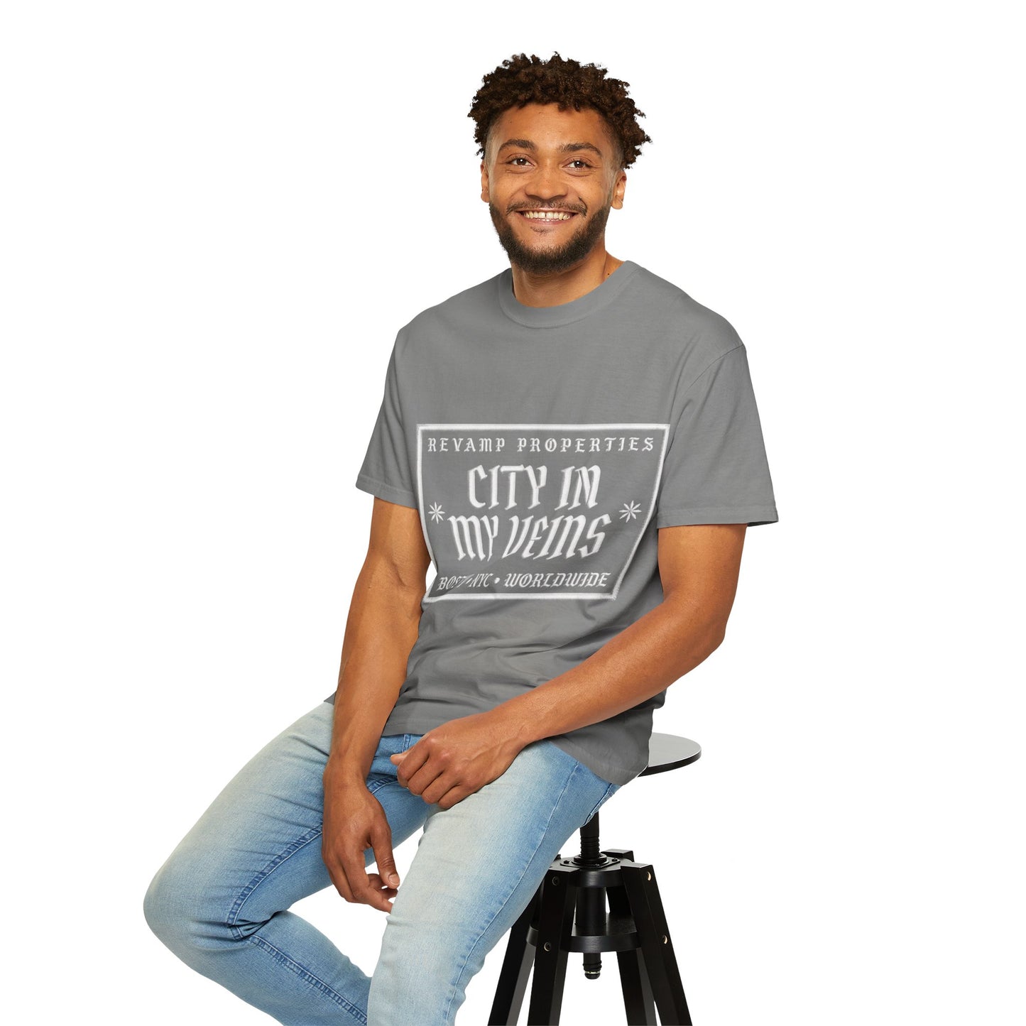 City In My Veins T‑Shirt — Vintage Cityscape Tee (Boston • NYC • Manchester)