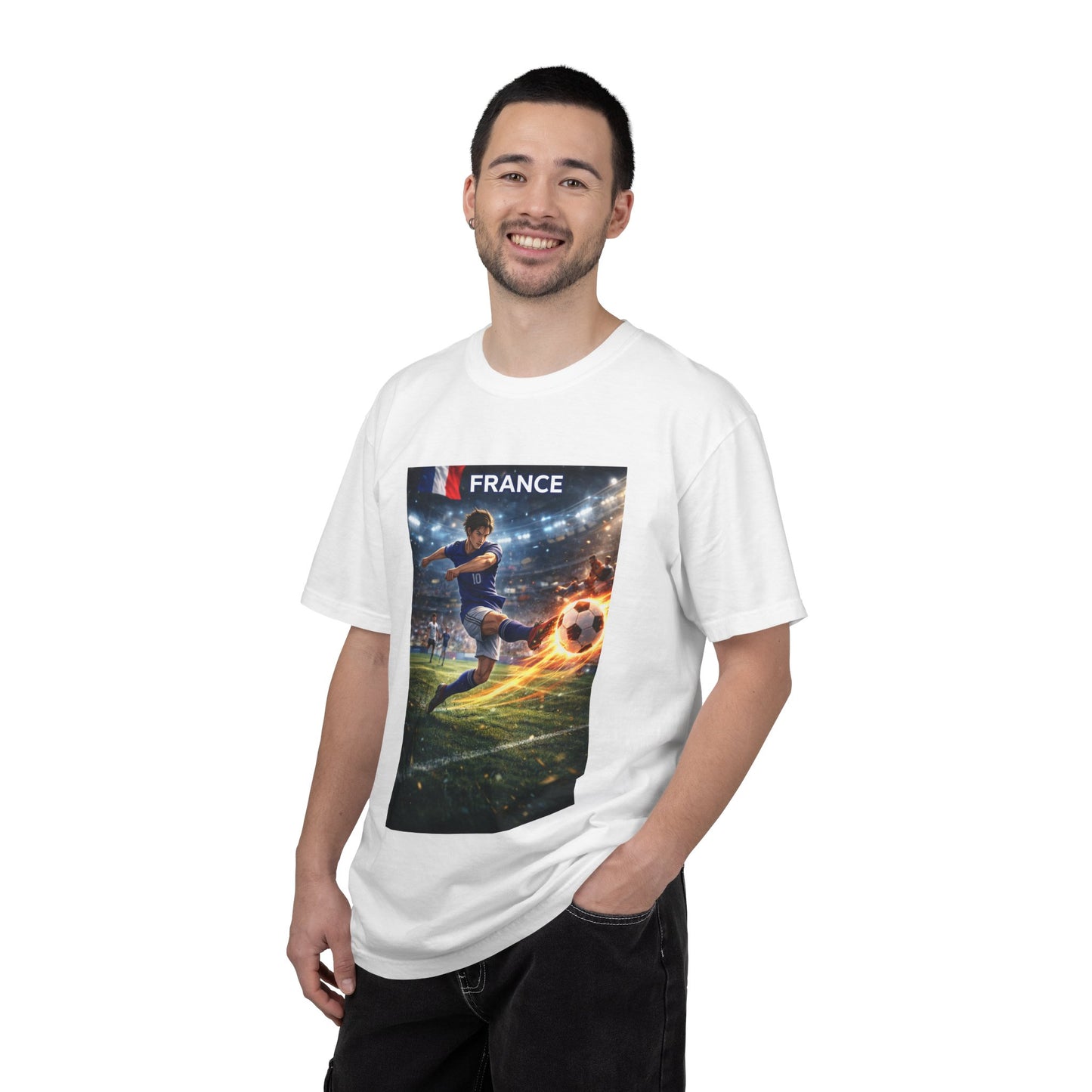 France Soccer Player Graphic T-Shirt — Football Kick Stadium Design