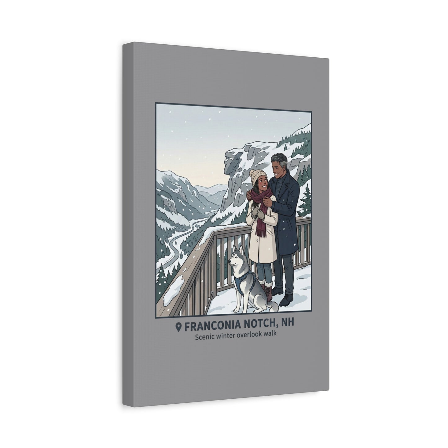 Franconia Notch Winter Couple Canvas Wall Art — Scenic New Hampshire Snowy Overlook Print