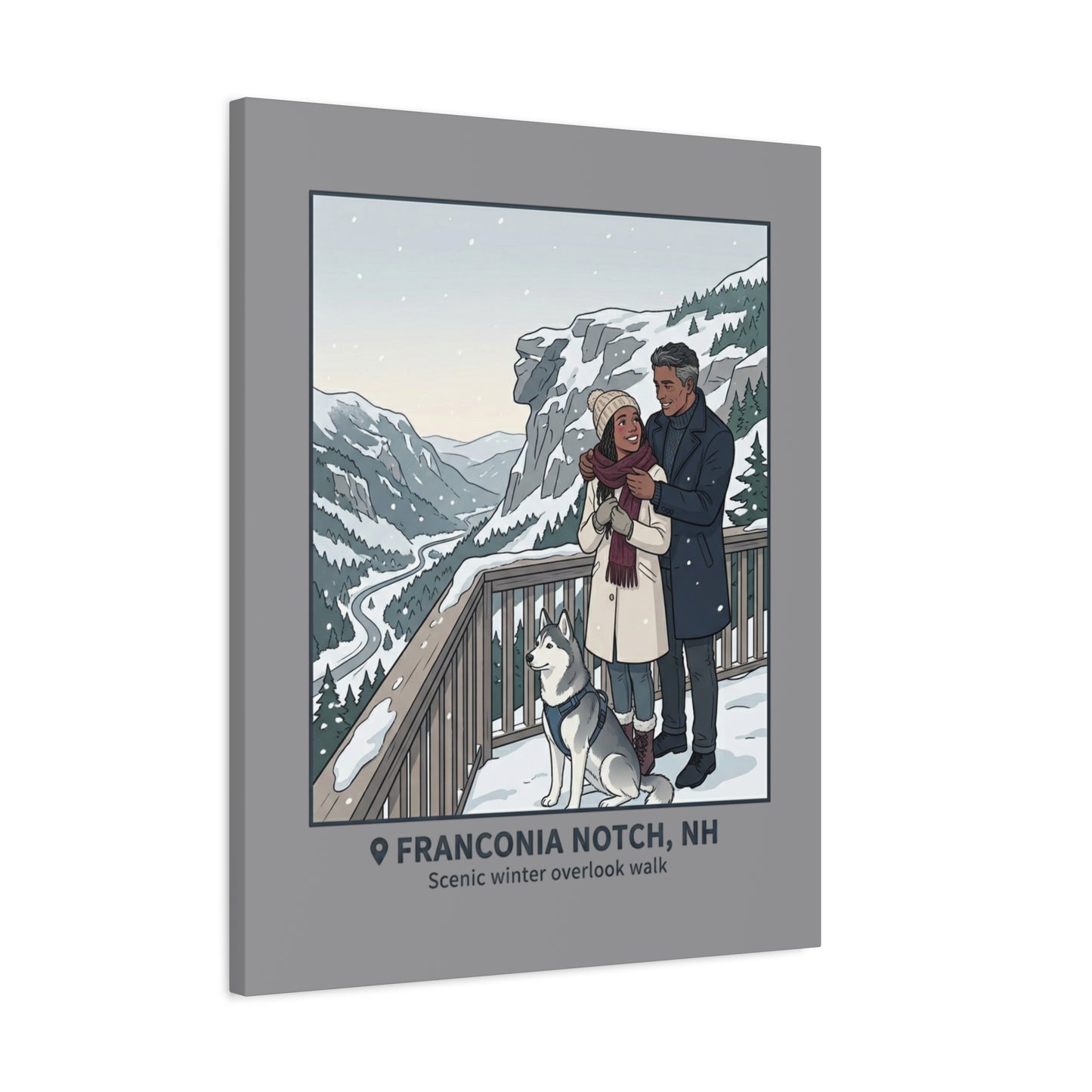 Franconia Notch Winter Couple Canvas Wall Art — Scenic New Hampshire Snowy Overlook Print