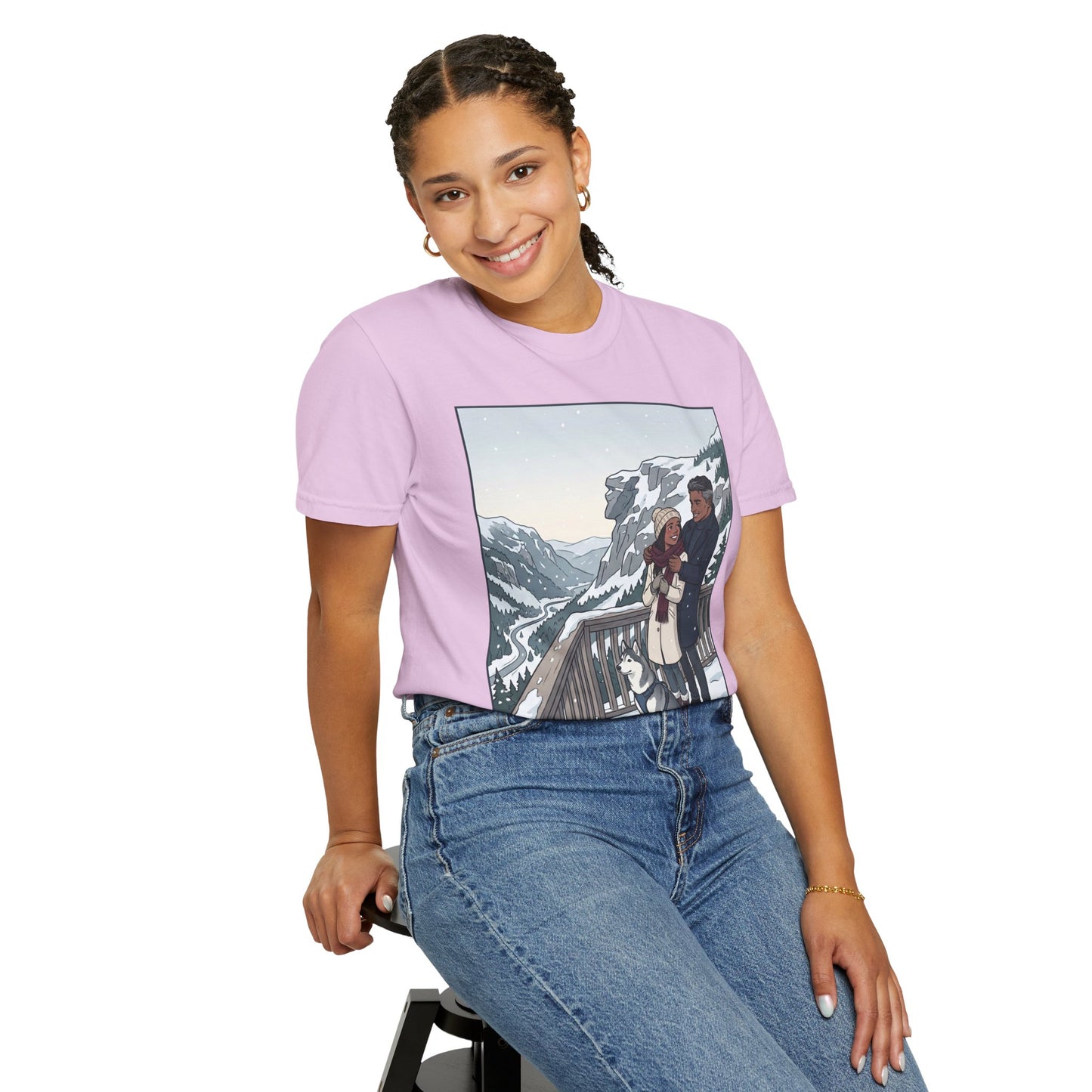 Franconia Notch NH Winter View T-Shirt — Scenic Couple & Husky Travel Tee
