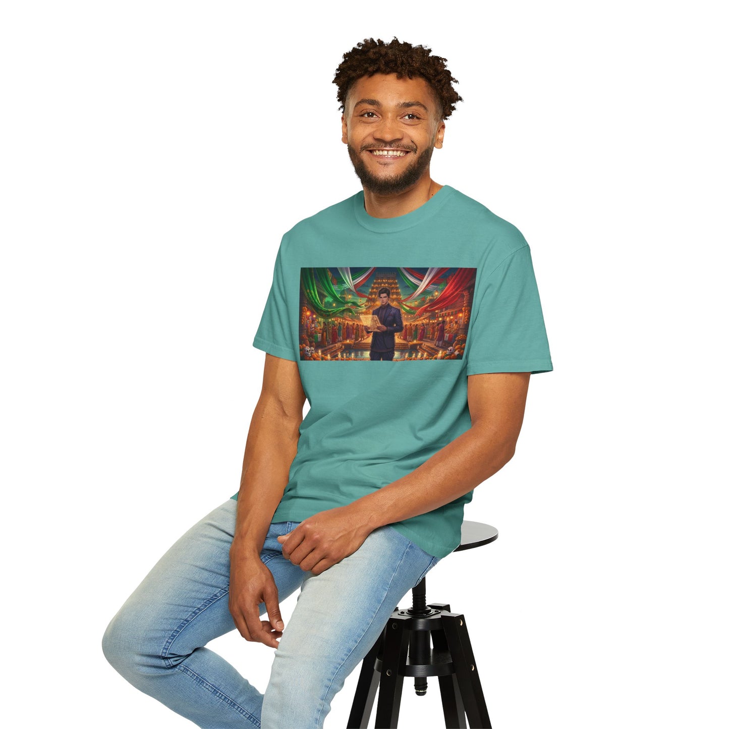 T-Shirt — Dragon Temple Night Scene Graphic Tee (Monk with Dragons)
