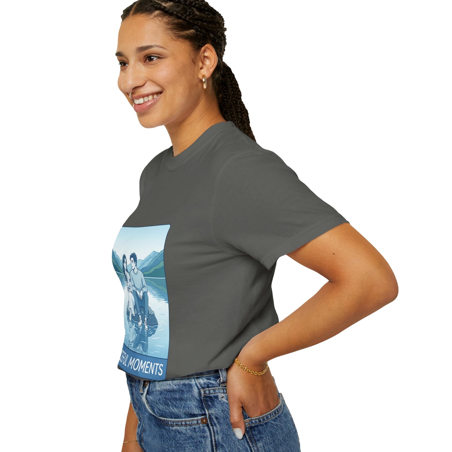 Peaceful Moments Tee — Couple Sitting by Lake Graphic T-Shirt