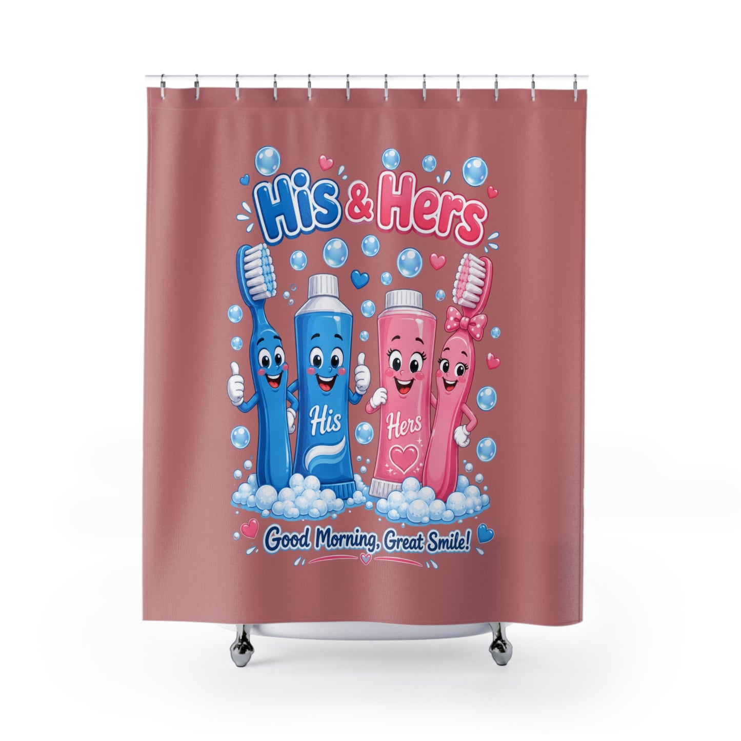 Fresh Start Together, Brush & Bliss Shower Curtain — Cute Couples Bathroom Decor