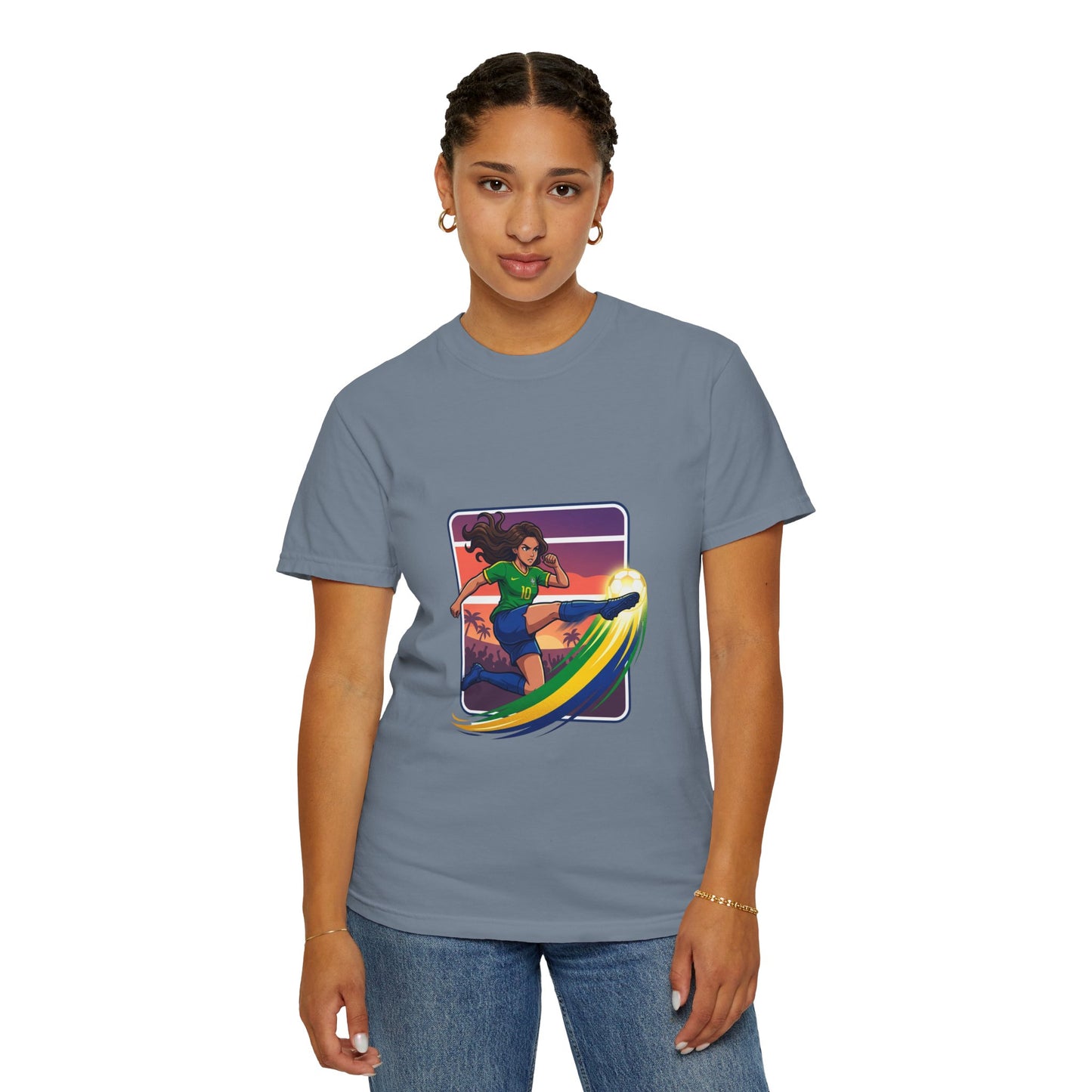 Surfing Sunset T-Shirt — Girl Surfer Rainbow Wave Graphic Tee