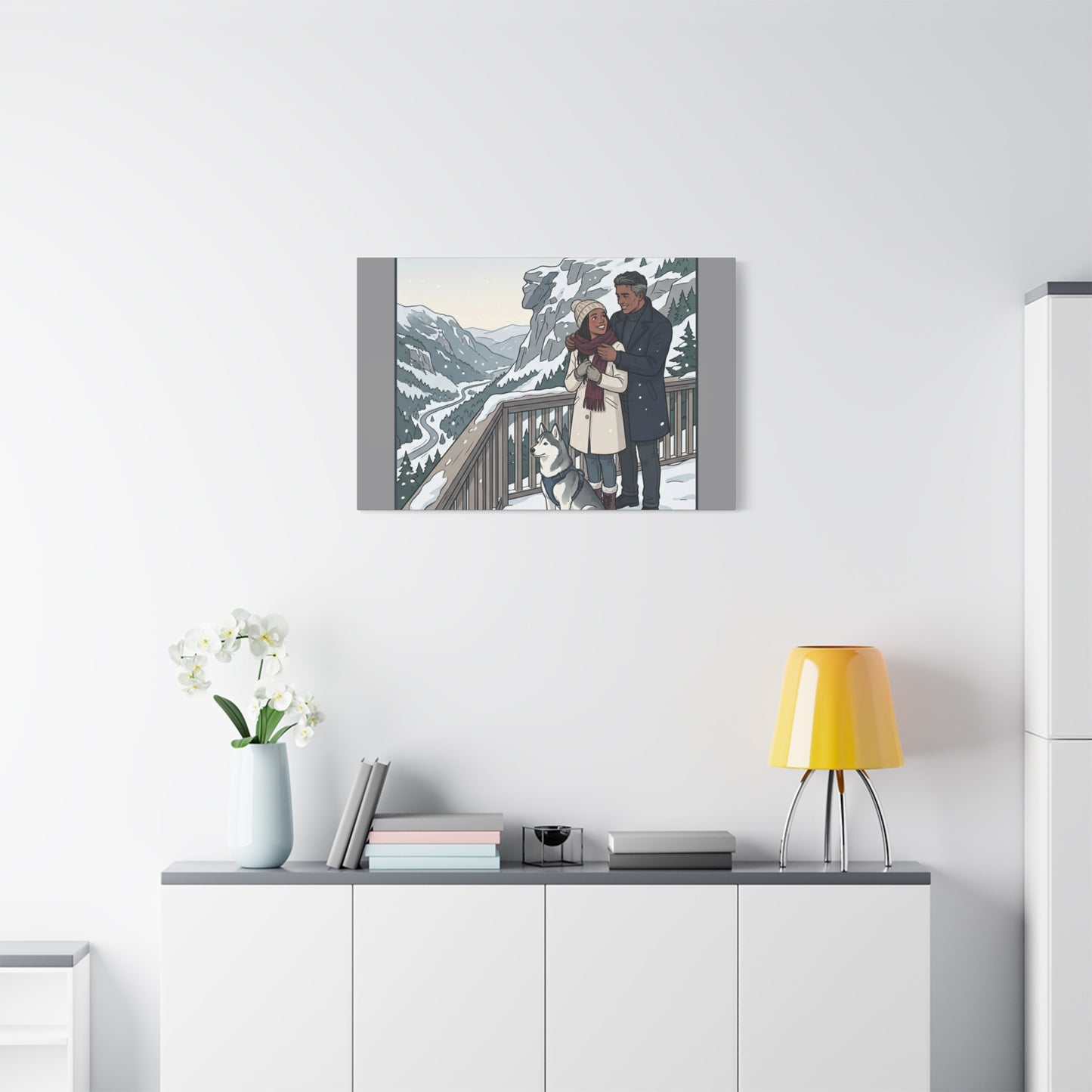 Franconia Notch Winter Couple Canvas Wall Art — Scenic New Hampshire Snowy Overlook Print