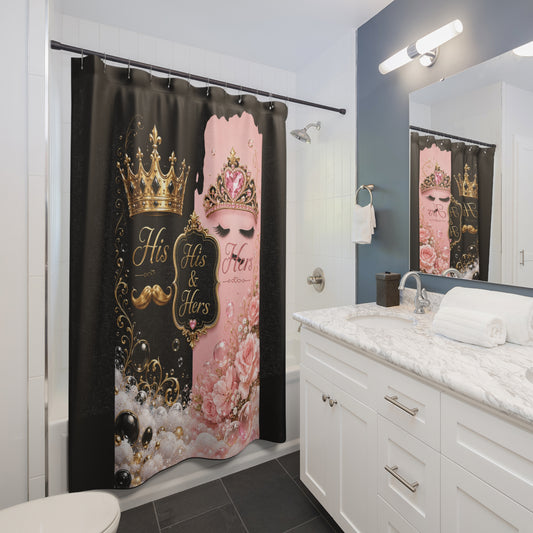 His & Hers Royal Crown Shower Curtain – Pink and Black Couples Bathroom Decor