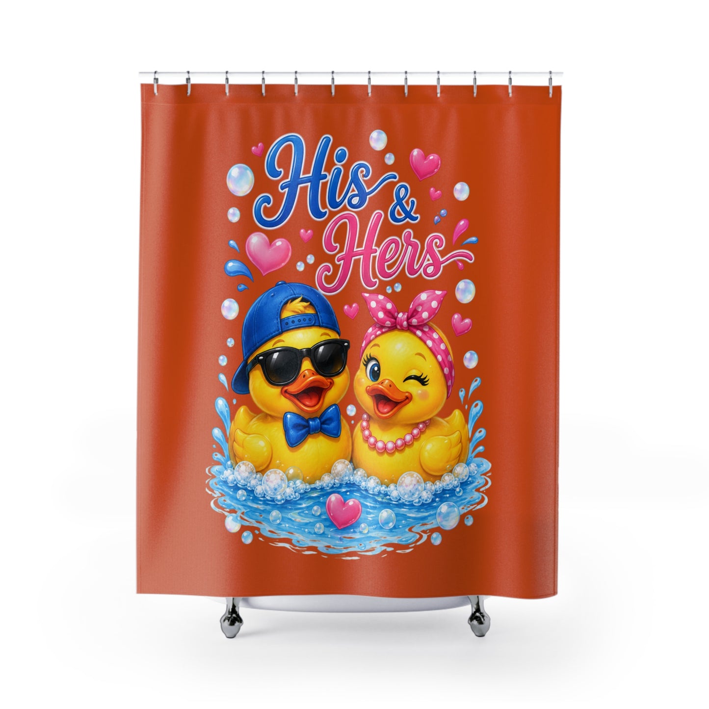 His & Hers Cute Rubber Duck Shower Curtain — Romantic Bathroom Decor