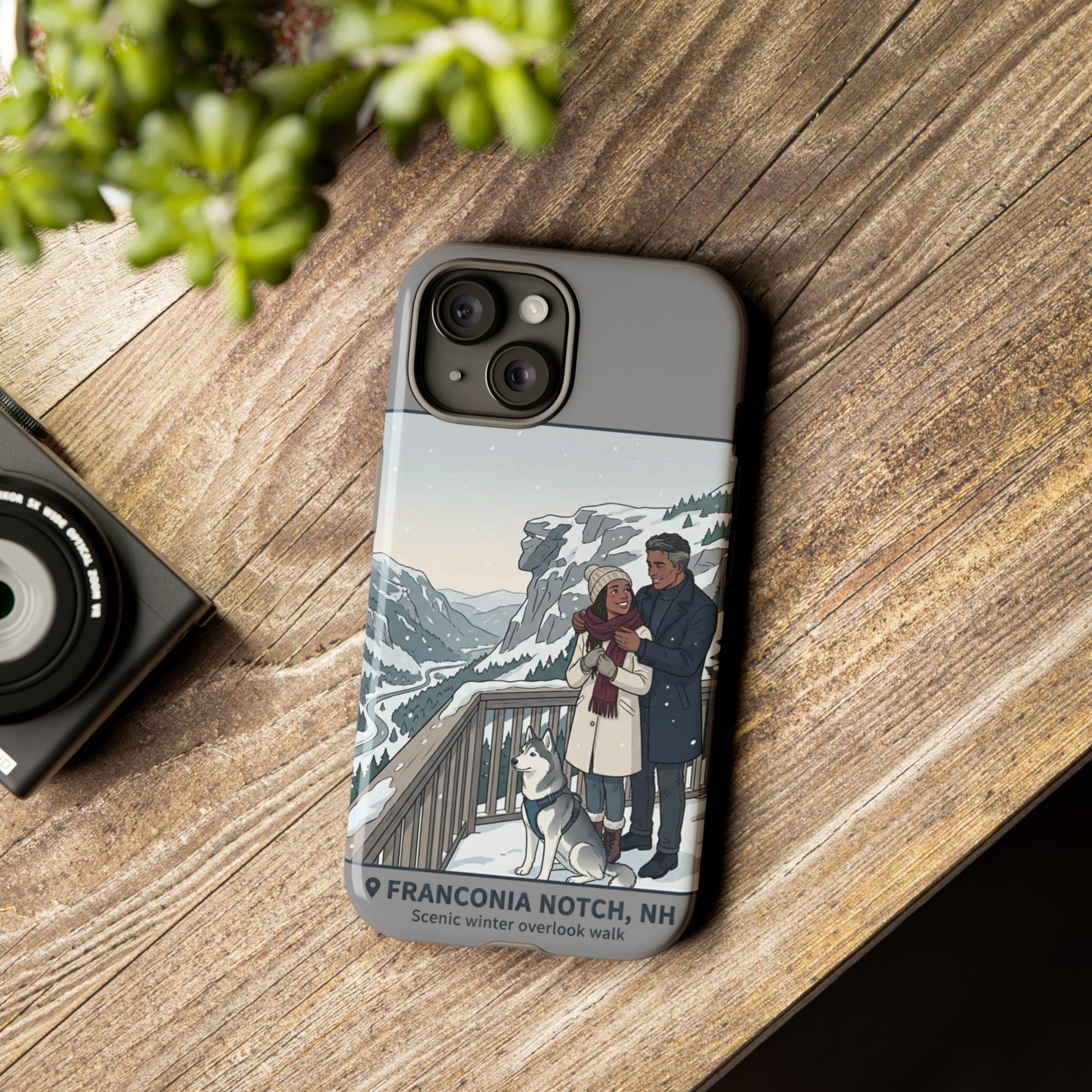 Winter Scenic Phone Case — Franconia Notch NH Couples & Husky Design