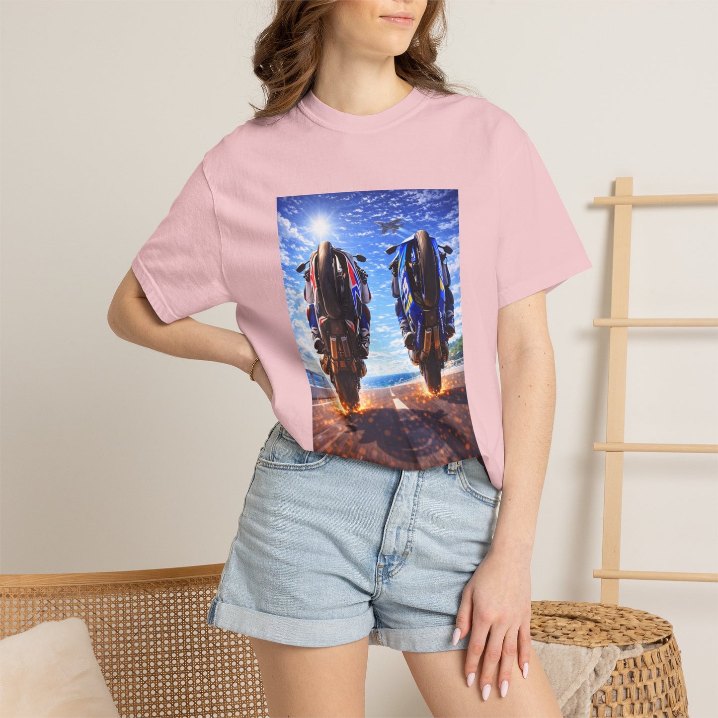 Motorcycle Sunset T-Shirt — Two Bikes Riding Into the Horizon