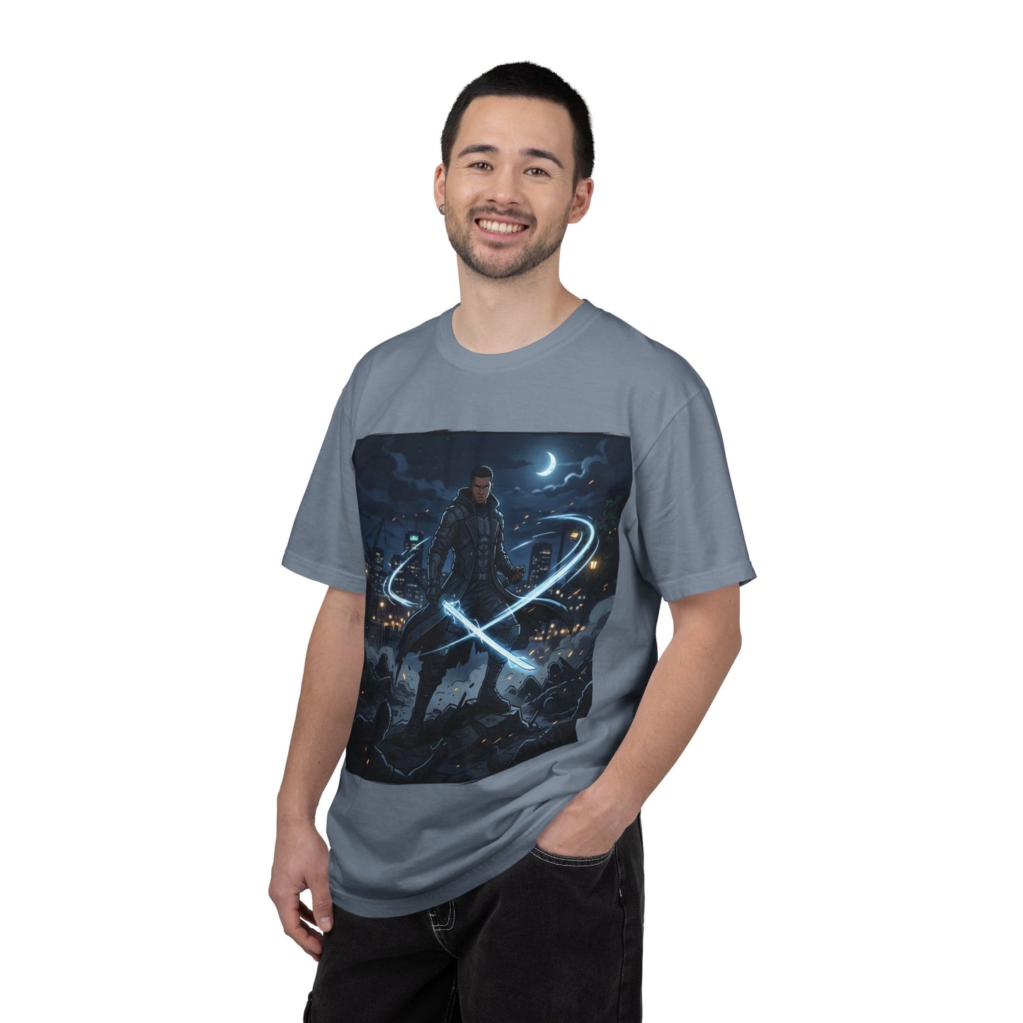 Urban Night Warrior T-Shirt — Neon Samurai Cityscape