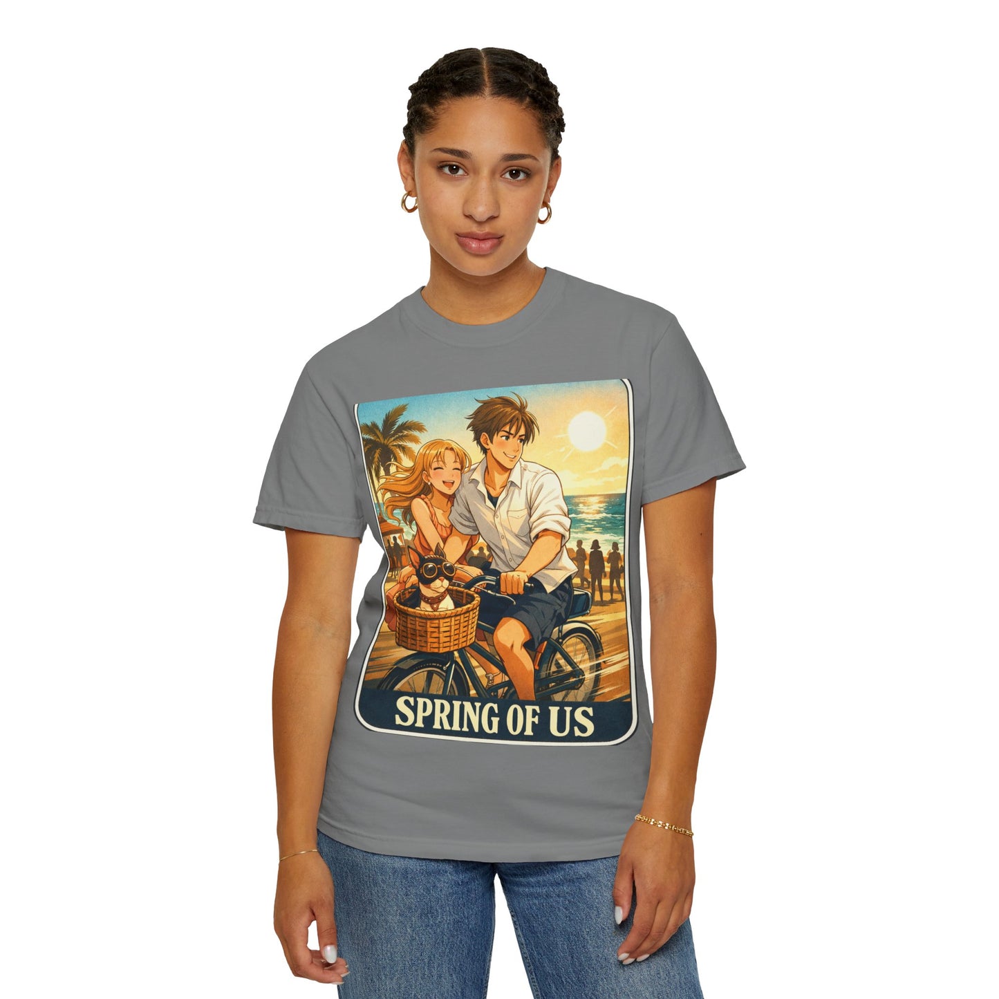 Spring of Us T-Shirt — Vintage Beach Couple Bicycle Design