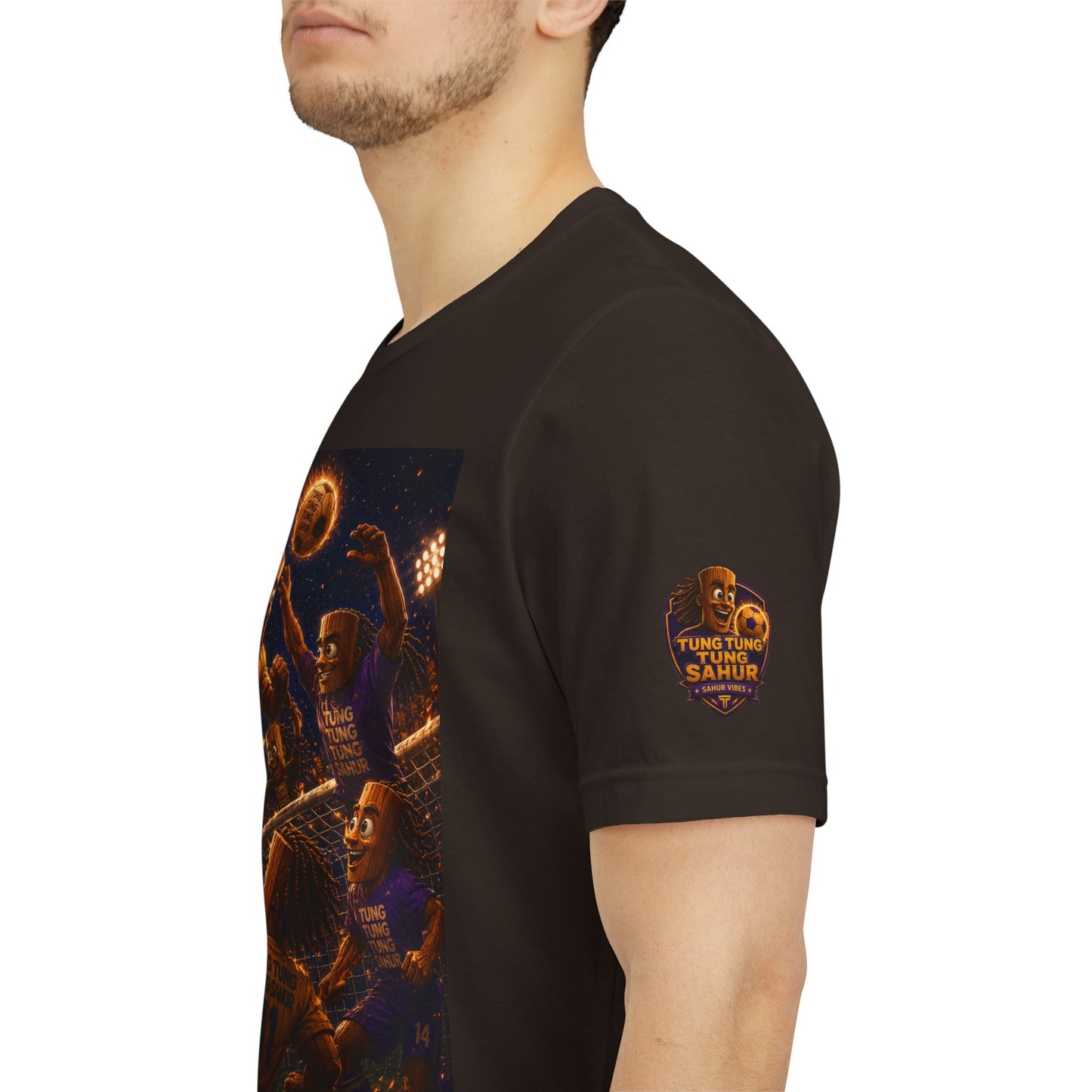 Tung Tung Tung Sahur Header Goal Soccer Action Graphic Tee — Team Court Night Design
