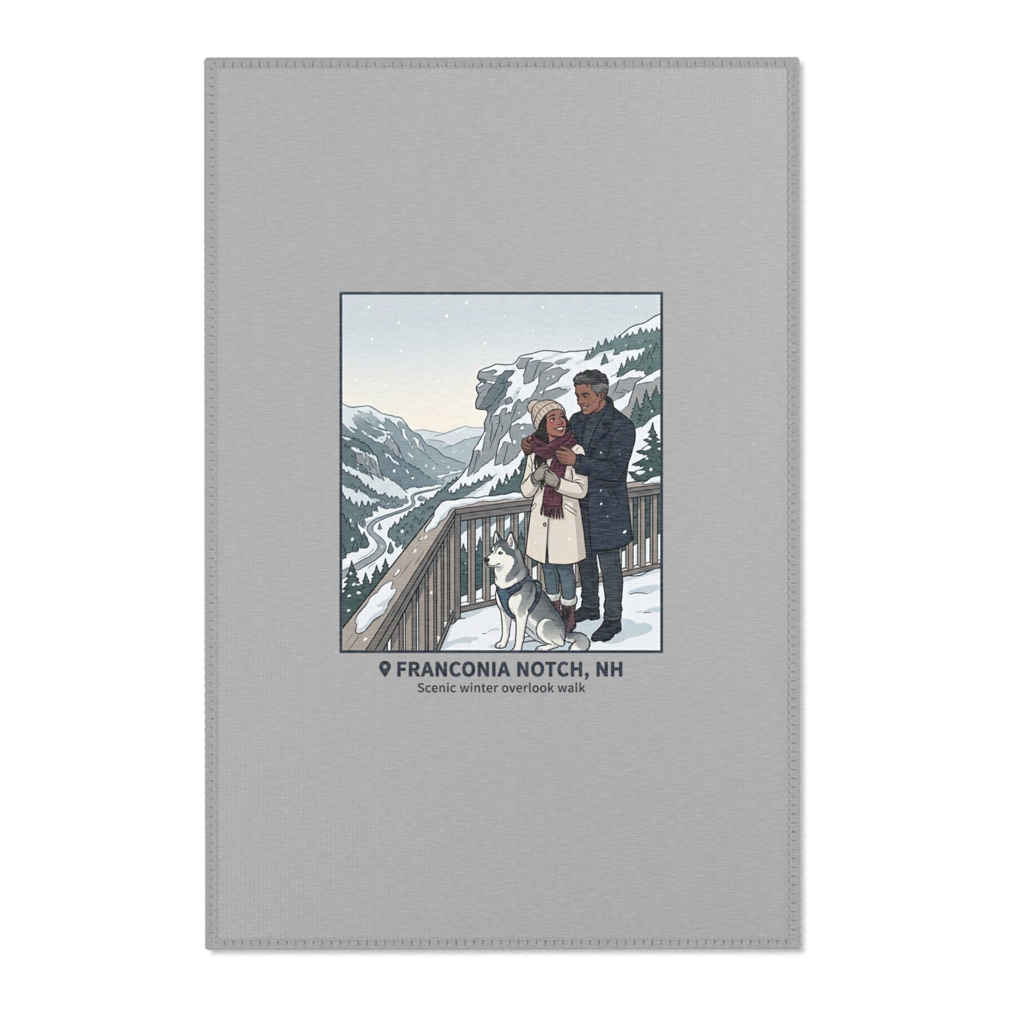 Franconia Notch Scenic Winter Area Rug — Couple & Husky Mountain Print