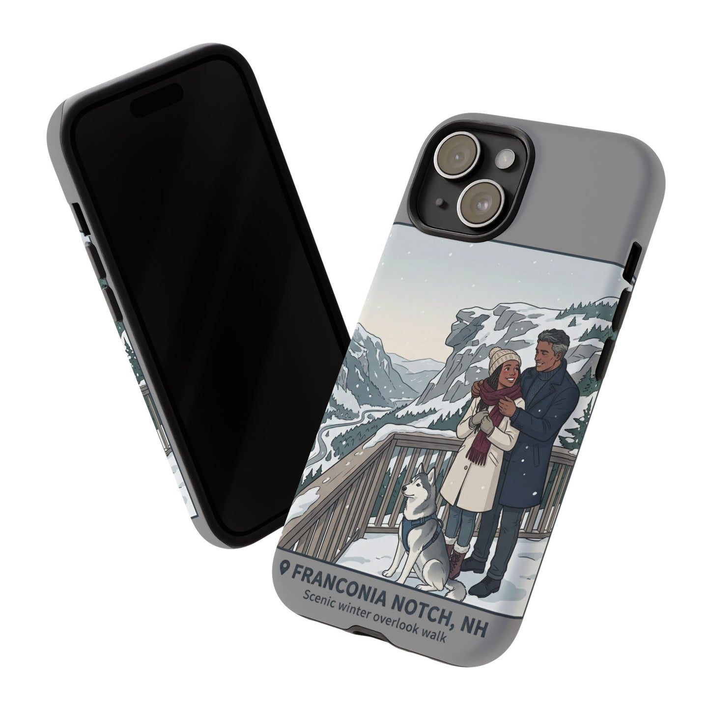 Winter Scenic Phone Case — Franconia Notch NH Couples & Husky Design