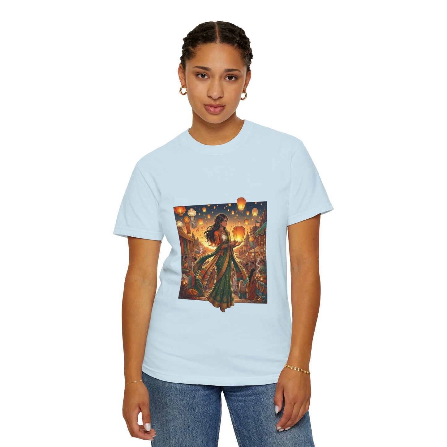 Diwali Lantern Festival T-Shirt — Indian Dancer with Floating Sky Lanterns