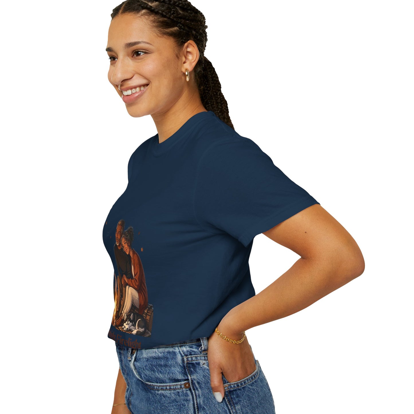 Midnight Firelight T-Shirt — Cozy Couple Campfire Graphic Tee