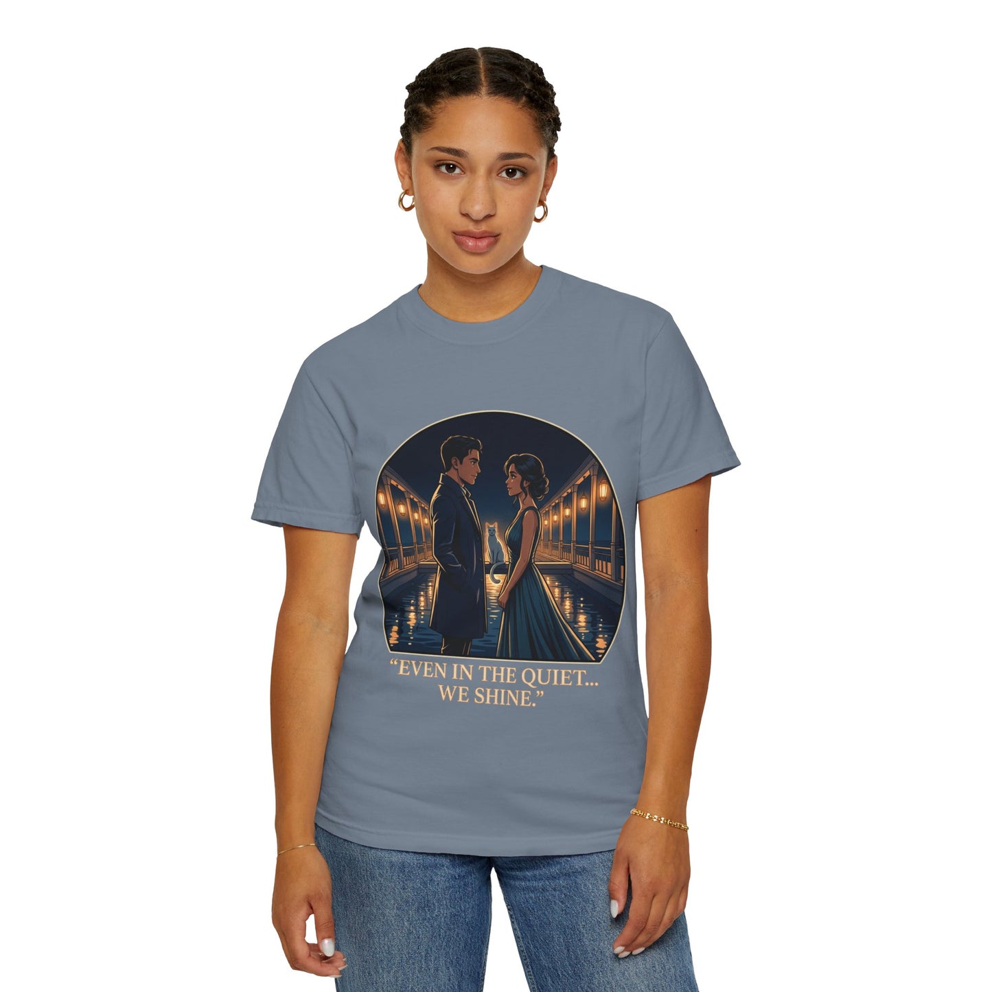 Romantic Night Stroll T-Shirt — "Even in the Quiet... We Shine" Graphic Tee