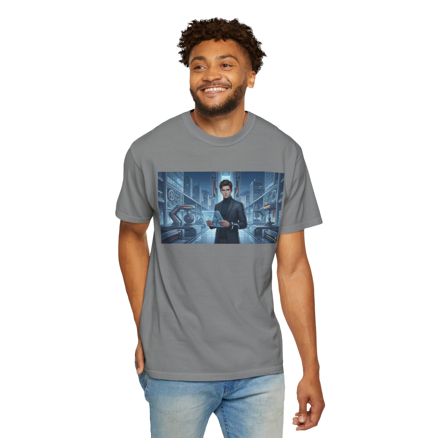 Cyberpunk Detective T-Shirt — Futuristic Noir Cityscape Graphic Tee