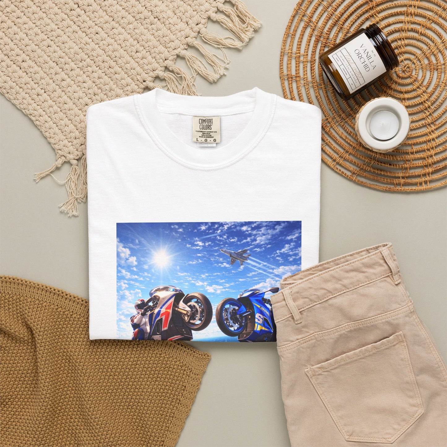 Stunt Riders Motorcycle T-Shirt — Two Bike Wheelie Racing Graphic Tee