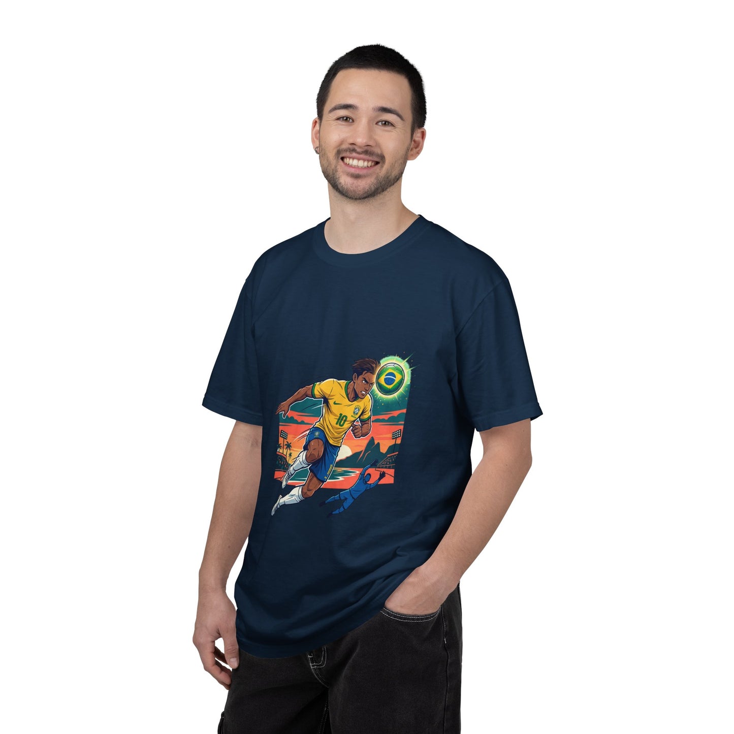 Brazil Soccer Player Graphic T-Shirt — Retro Sunset Football Tee