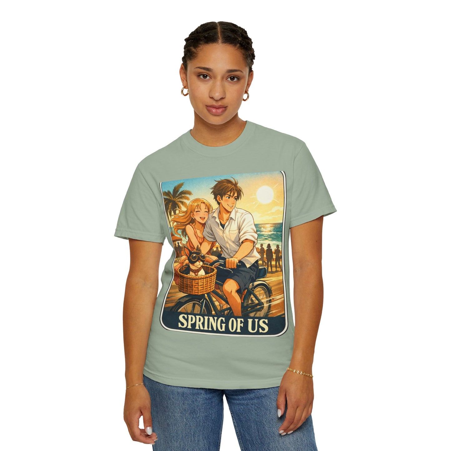 Spring of Us T-Shirt — Vintage Beach Couple Bicycle Design