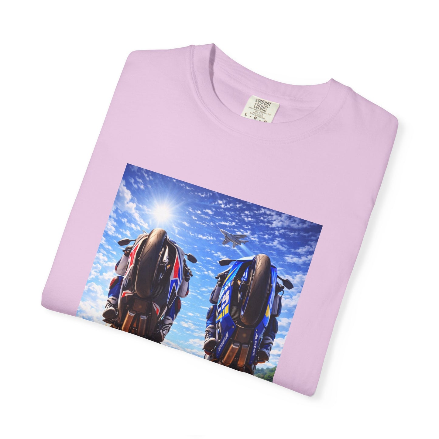 Motorcycle Sunset T-Shirt — Two Bikes Riding Into the Horizon