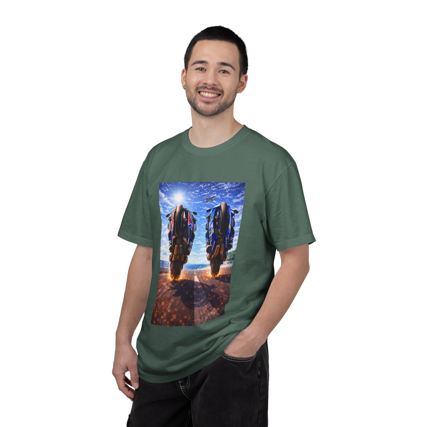 Motorcycle Sunset T-Shirt — Two Bikes Riding Into the Horizon