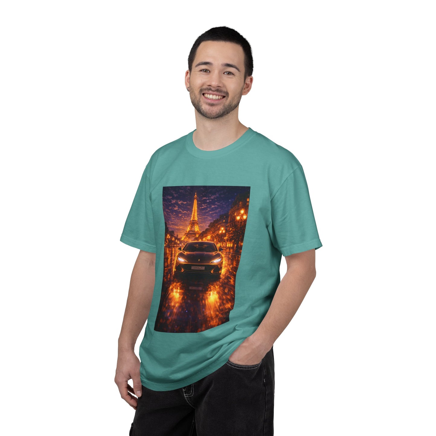 Paris Night Drive T-Shirt — Eiffel Tower Car Scene