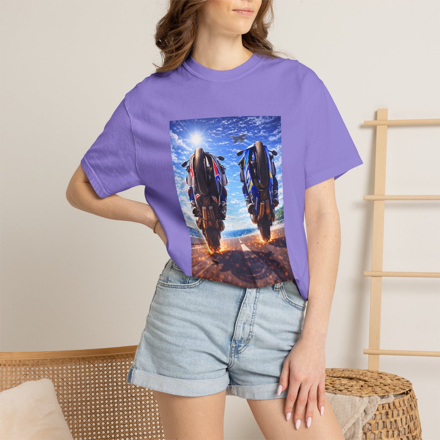 Motorcycle Sunset T-Shirt — Two Bikes Riding Into the Horizon