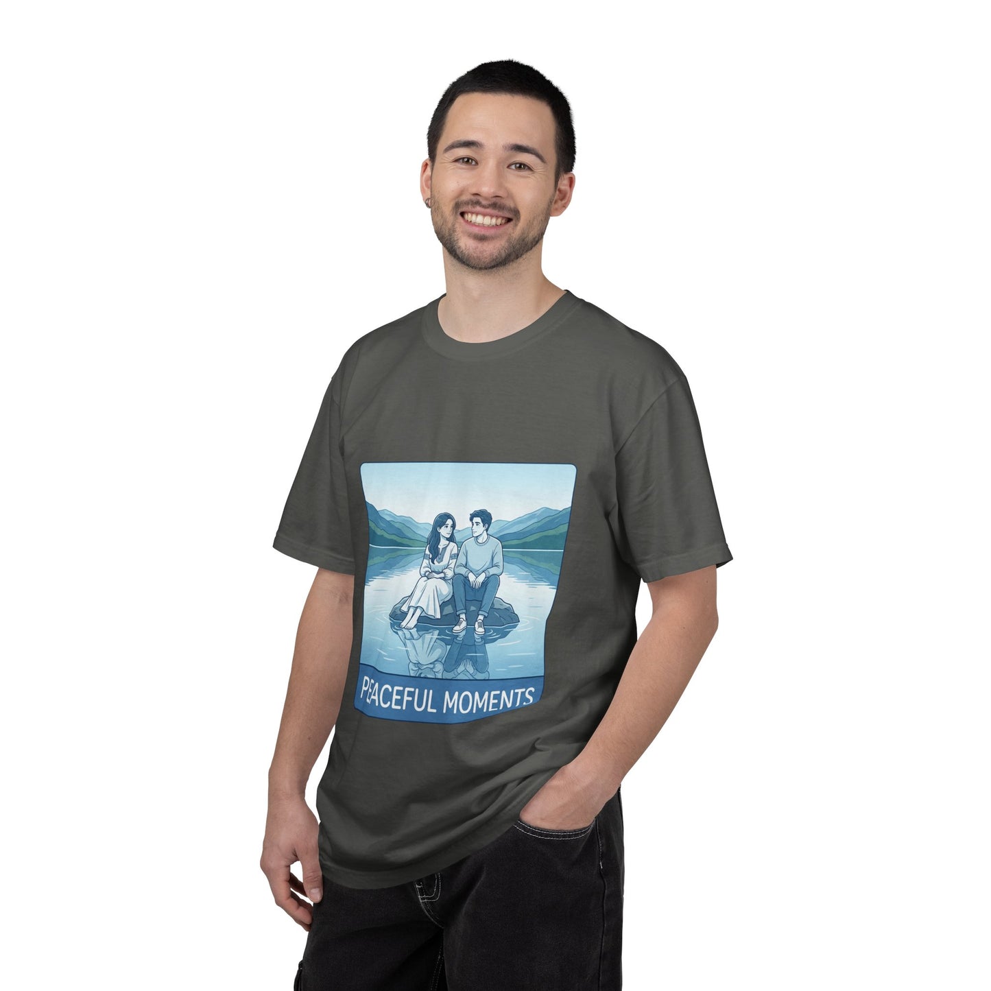 Peaceful Moments Tee — Couple Sitting by Lake Graphic T-Shirt