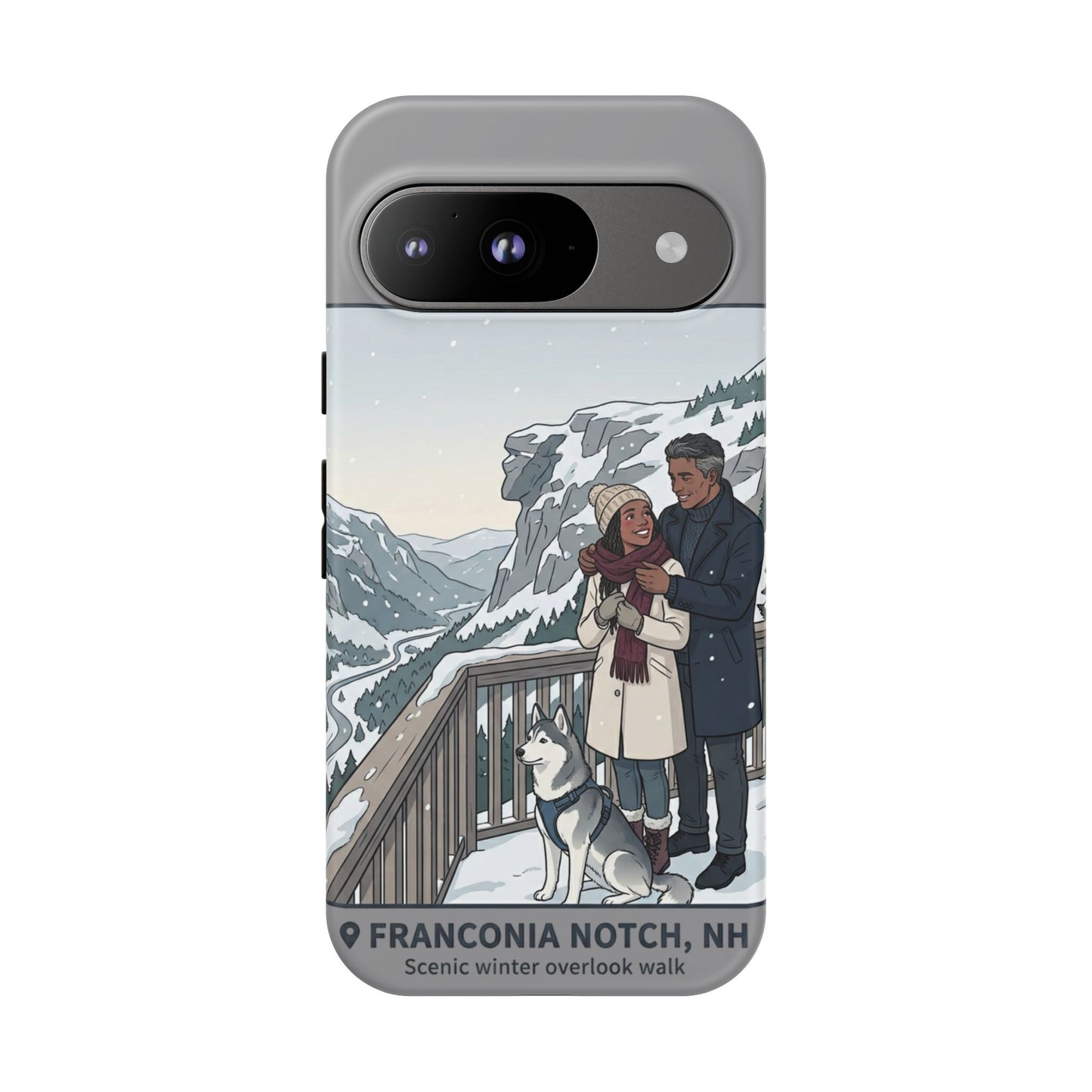 Winter Scenic Phone Case — Franconia Notch NH Couples & Husky Design